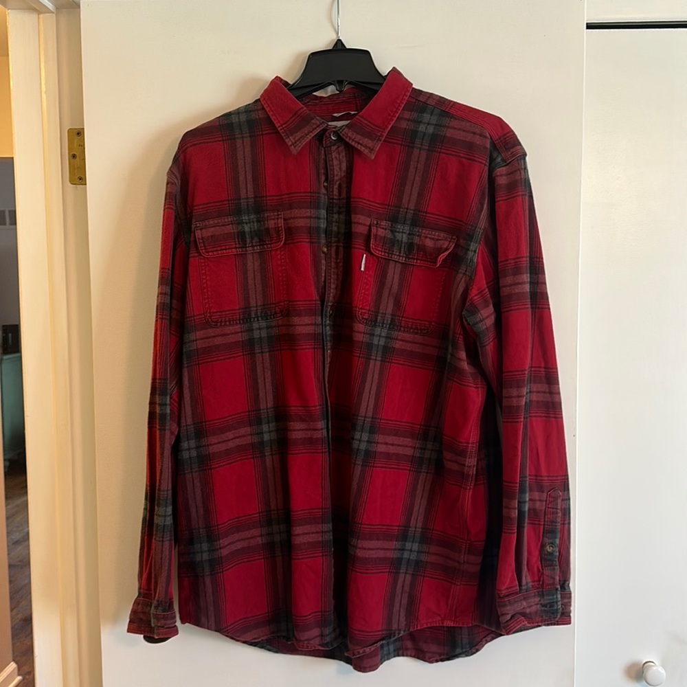 COPY - Carhartt plaid flannel.  Red and black. Vintage. 2XLT. Tall. 2xl. EUC.